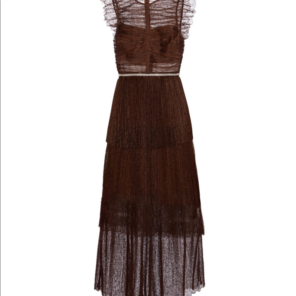 Self-Portrait Brown Fine Lace Midi Dress. Size 36 (US 4)